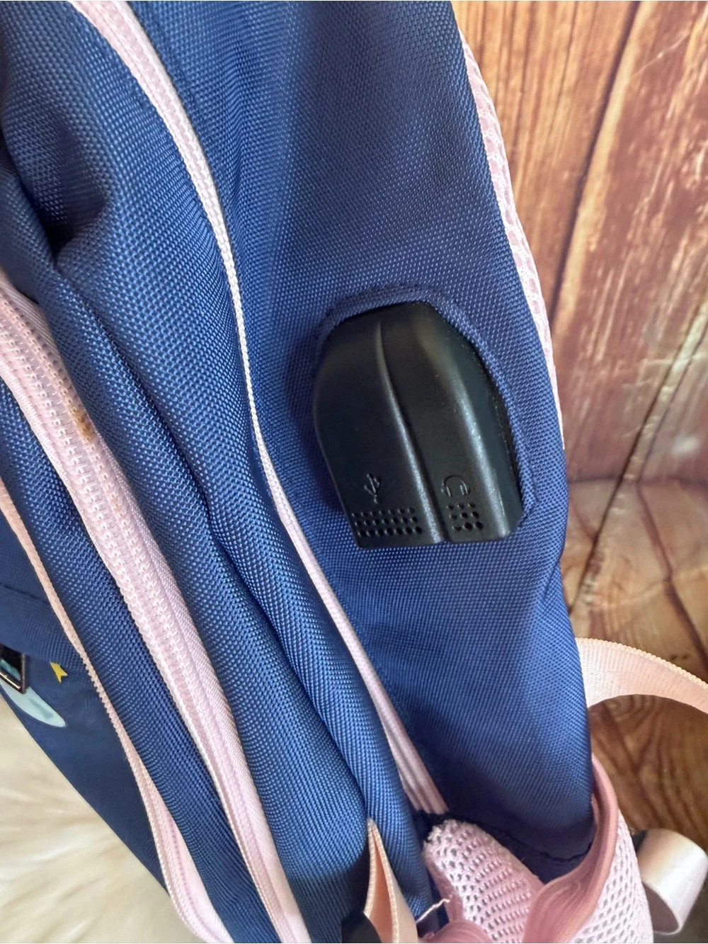 Kids Space Astronaut Backpack Navy Blue Pink USB Port School Travel Bag